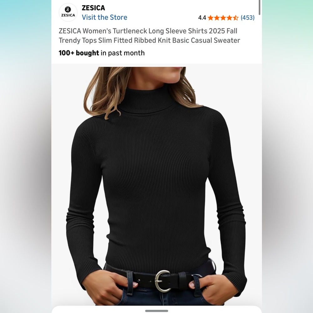 ZESICA Women's Black Turtleneck Ribbed Knit Sweater